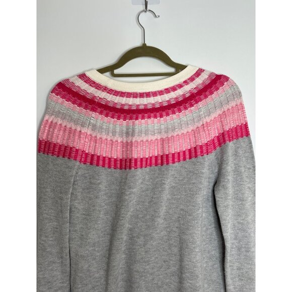Talbots Rib Yoke Crewneck Sweater Pink Gray Cotton Blend Medium‎ Petite - Picture 7 of 8